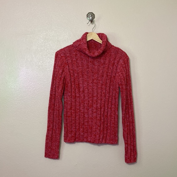 AEROPOSTALE - PINK AND RED KNIT TURTLE NECK SWEATER - Picture 5 of 8